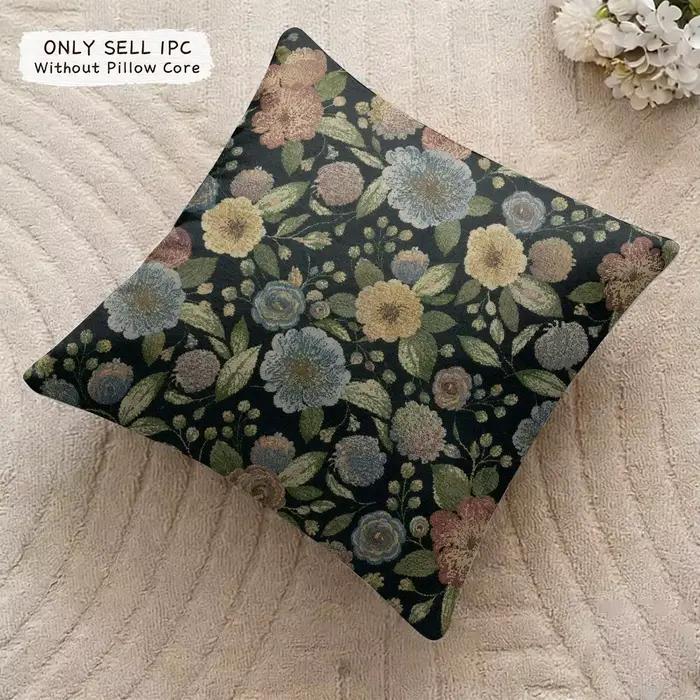 Housse de coussin en tissu tapisserie florale