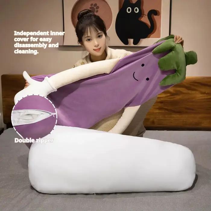 Coussin corporel long et mignon en forme d'aubergine pour chambre à coucher, grand oreiller de couchage en peluche, cadeau pour anniversaire, Noël