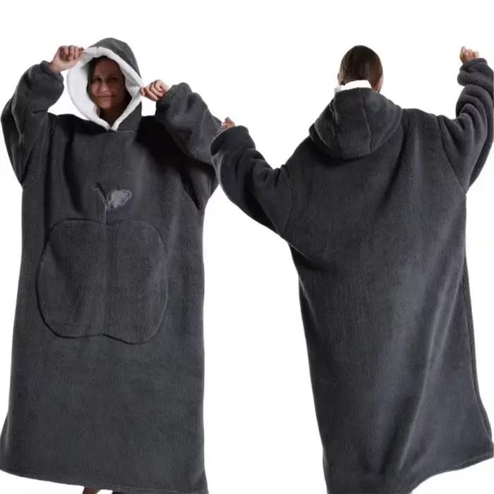 Pull à capuche d'hiver, couverture portable unisexe surdimensionnée avec manches, grande poche, chaud, confortable et doux, couverture TV pour adulte