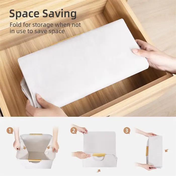 Grand panier à linge pliable avec poignées en bambou