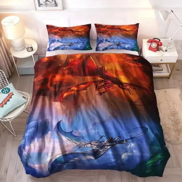 Dragon et Phoenix ensemble de housse de couette Queen King Size Fantasy World Monster ensembles de literie hommes