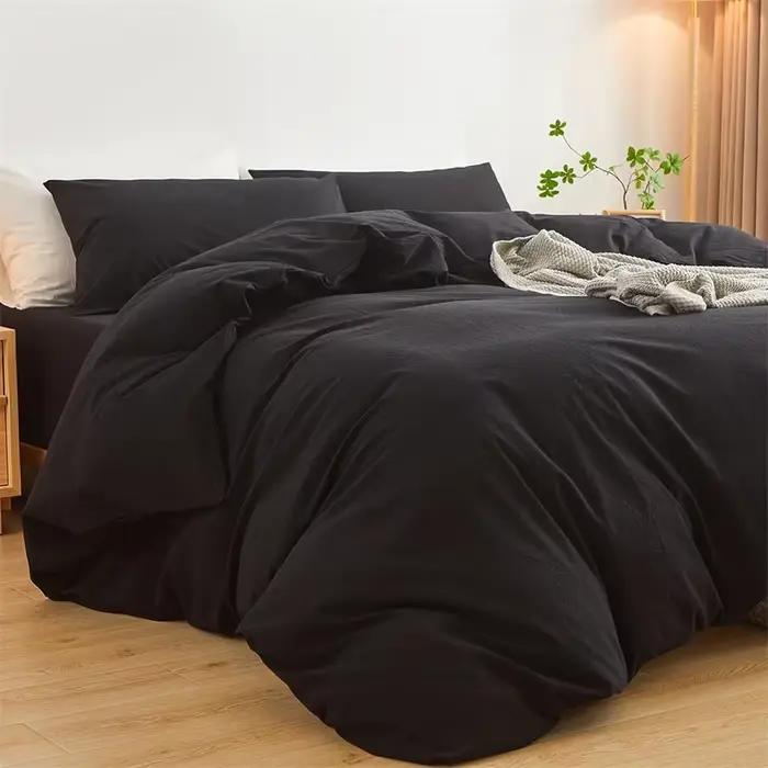 Housse de couette de couleur unie, 100% coton lavé, style minimaliste japonais, literie simple, double, king, queen size, 1 pièce