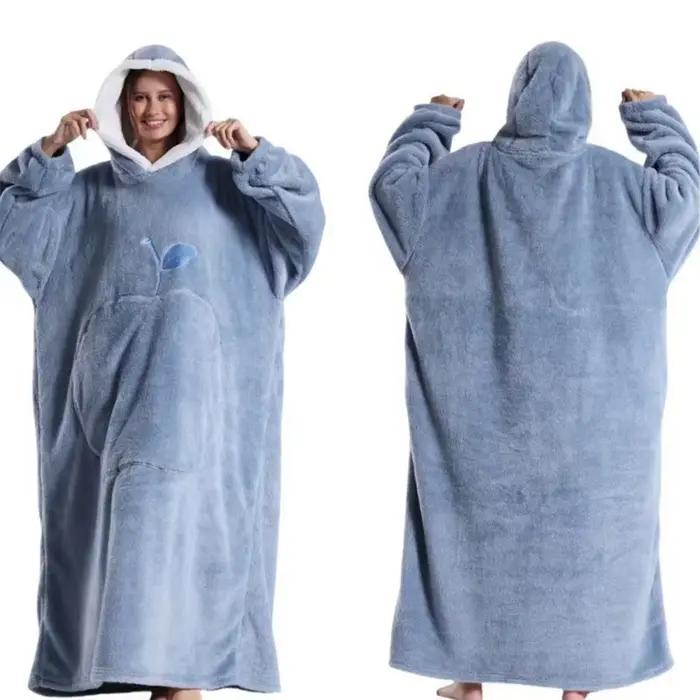Pull à capuche d'hiver, couverture portable unisexe surdimensionnée avec manches, grande poche, chaud, confortable et doux, couverture TV pour adulte