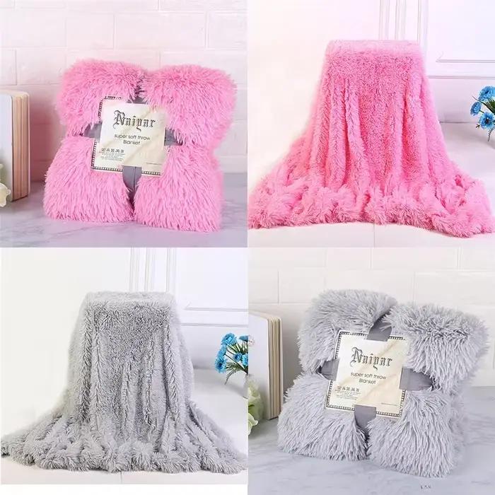 Couverture polaire en flanelle douce et moelleuse de couleur unie pour canapé de chambre à coucher
