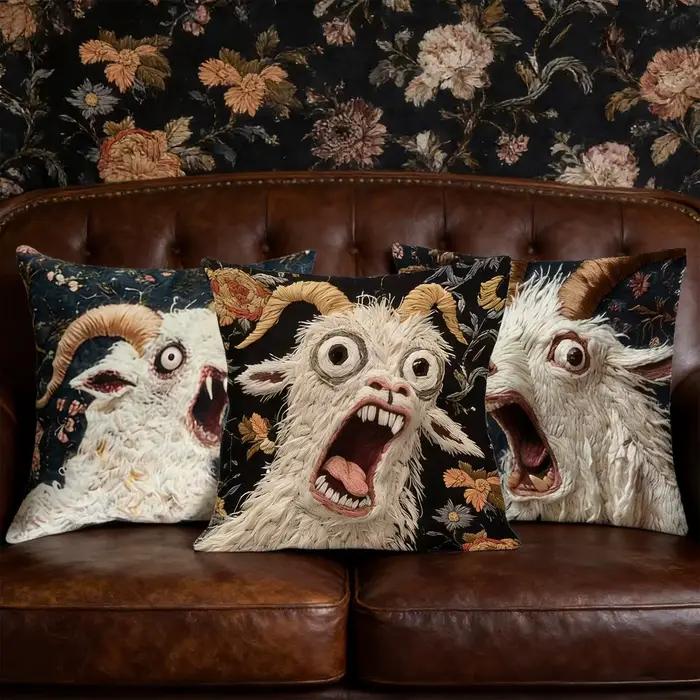 Lot de 3 housses de coussin décoratives et amusantes « Chèvre qui crie » 45x45cm pour canapé, salon, maison, dortoir, ferme