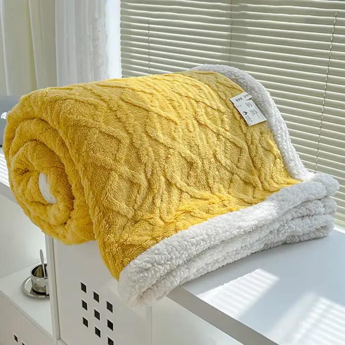 2025 hiver épaissi couverture Double face peluche Double couche 3D Jacquard couleur unie bureau sieste dortoir maison lit canapé T
