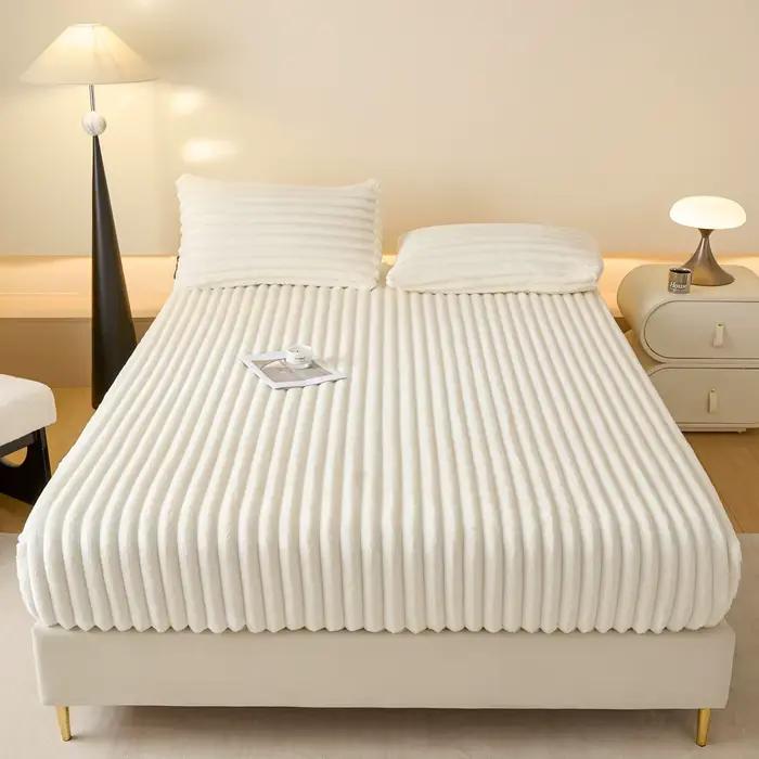 Housse de matelas épaisse en fausse fourrure de lapin, couleur unie, protection de matelas en velours chaud, drap-housse moelleux et doux en peluche, automne et hiver