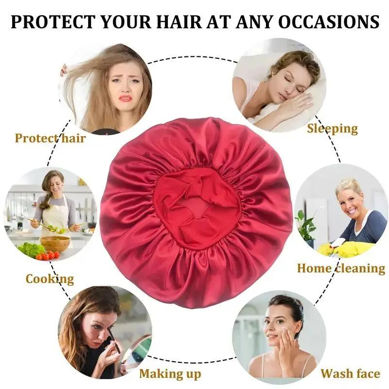 Bonnet de nuit en Satin à large bord, Bonnet soyeux, enveloppe de cheveux pour dormir, avec bande él