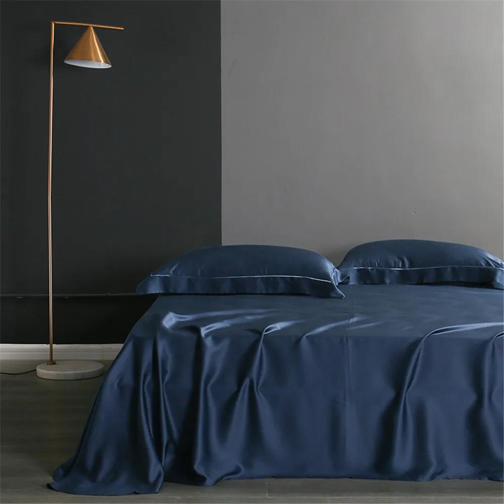 Macdeson-Parure de lit bleu foncé, Queen et King, ensemble de literie, drap plat, taie d'oreiller, linge de lit, beauté de la peau saine, housse de athlon, 100%