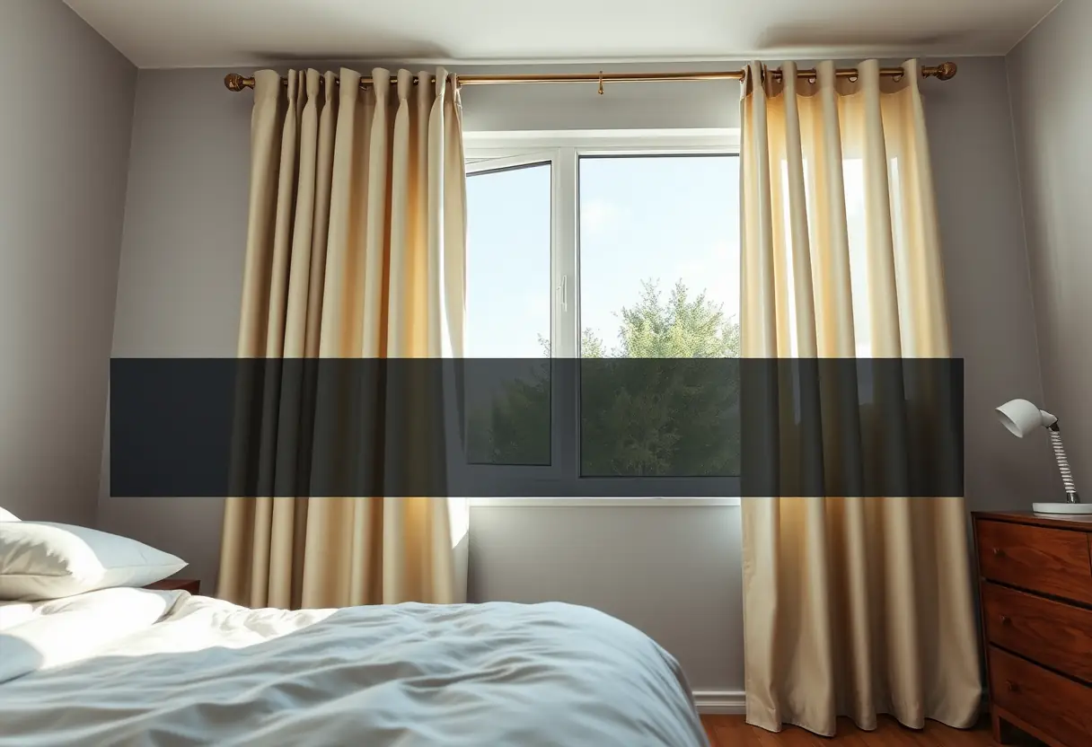 Fenêtre d'une chambre avec rideaux en polyester et coton