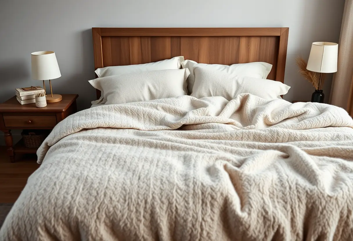 Drapé d'une housse de couette en laine dans une chambre
