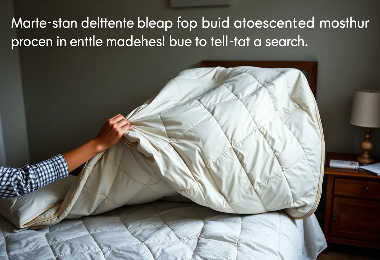 Mains ajustant une couette pour un lit, assurant confort et couverture