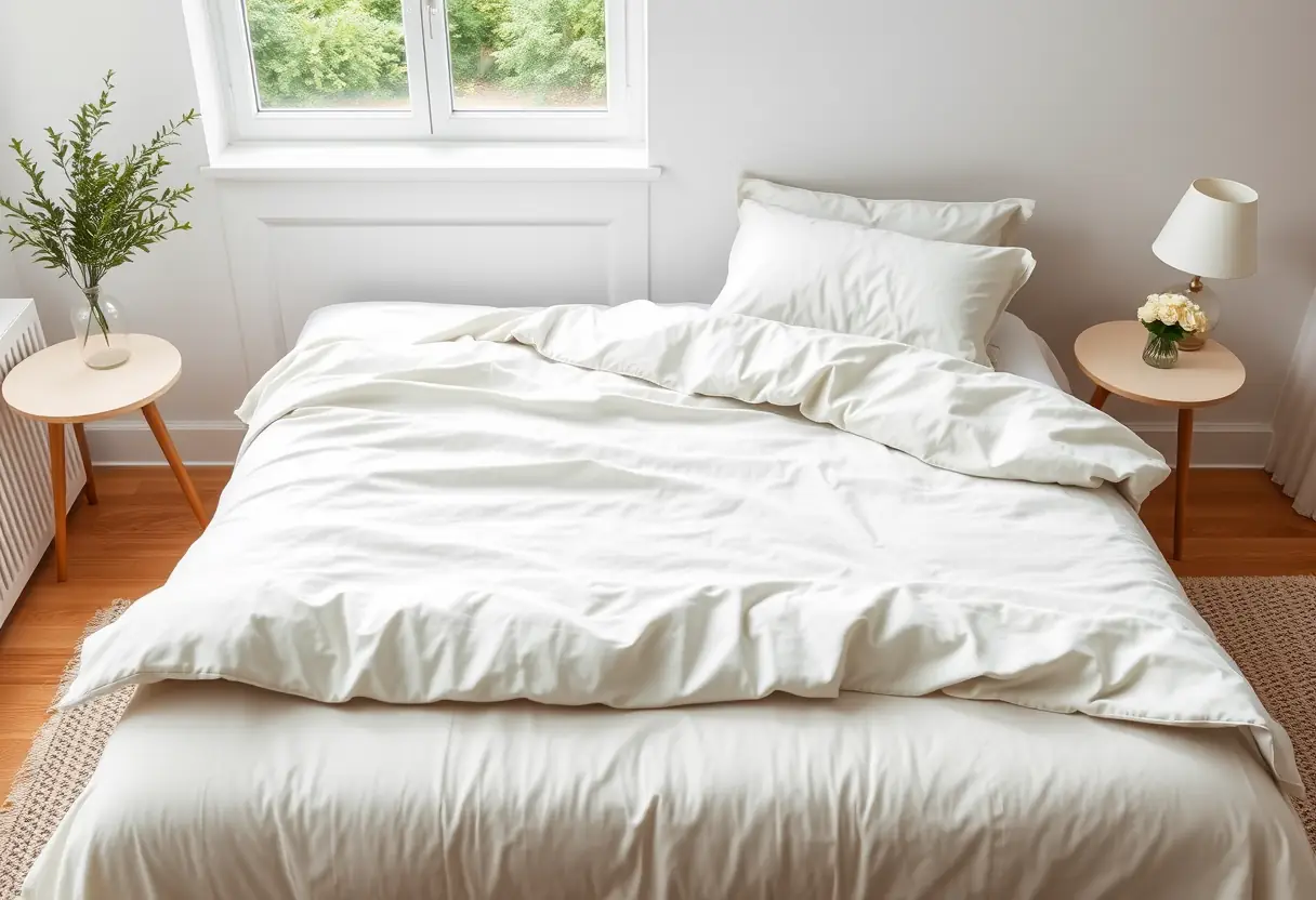 Housse de couette de dimension 220x240cm bien ajustée sur le lit